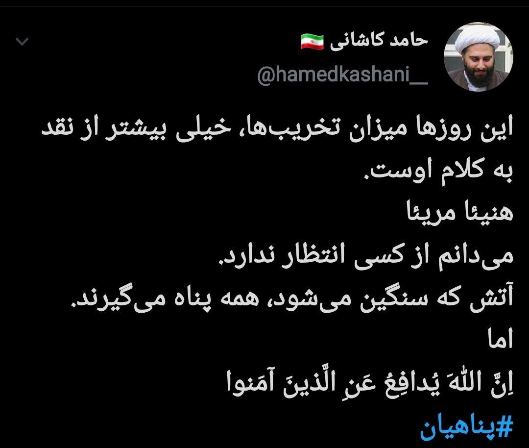 توئیت حامد کاشانی در دفاع از پناهیان